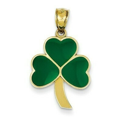 14kt Gold Green Enameled Shamrock Pendant