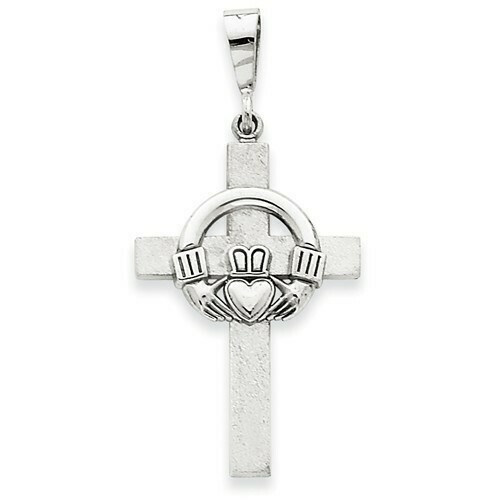 14kt White Gold Claddagh Cross Pendant