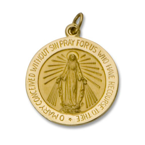 14kt Solid Yellow Gold Round Miraculous Medal 3/4&quot; (Size 3)