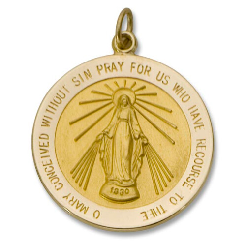 14kt Solid Gold Round Miraculous Medal 15/16&quot; Diameter Disc.