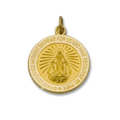 5/8" Diameter 14kt Solid Gold Round Miraculous Medal