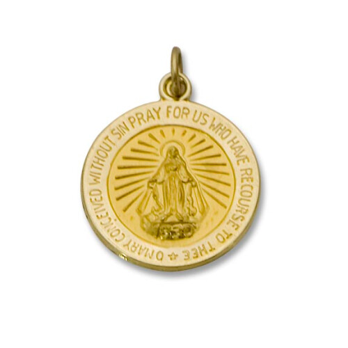 14kt Solid Gold Round Miraculous Medal 5/8&quot; Diameter (Size 2)