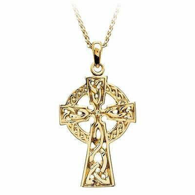 10kt Yellow Gold Two Sided Traditional Celtic Cross- Very Large, and 10kt 22" Chain