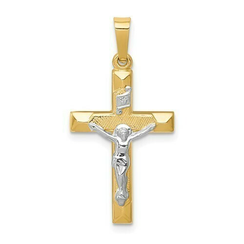 14kt Gold Two-Tone INRI Hollow Crucifix Pendant