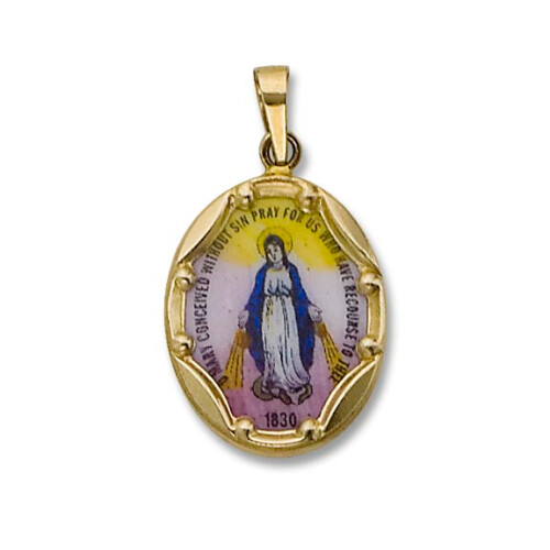 14kt Gold Enamel Miraculous Medal
