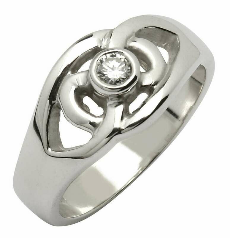 14kt White Gold Diamond Set Celtic Ring (1 x .10 ct.) Brilliant Cut Diamond