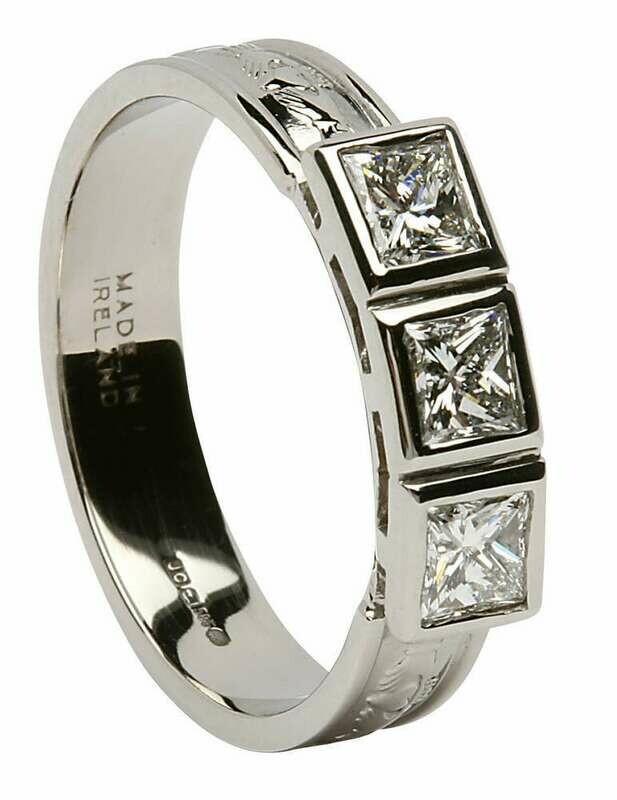 14kt Gold Corrib Claddagh Trilogy with Princess Cut Diamonds