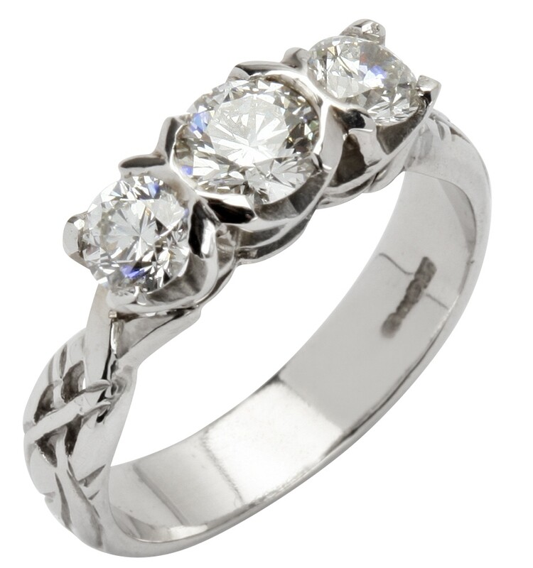 14kt Gold Livia Trilogy (2x.35 and 1x.50) Brilliant Cut Diamonds
