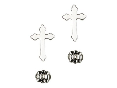 Sterling Silver Cross Stud Earrings 5/8&quot;L x 3/8&quot;W