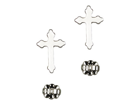 Sterling Silver Cross Stud Earrings 5/8&quot;L x 3/8&quot;W