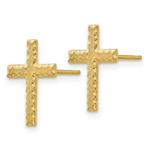 14kt Gold Brushed Finish Cross Earrings