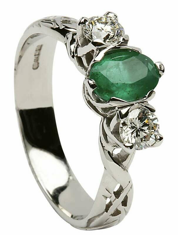 14kt Gold Livia Trilogy (2x.25) Brilliant Cut Diamonds &amp; (1x5x7mm) Emerald