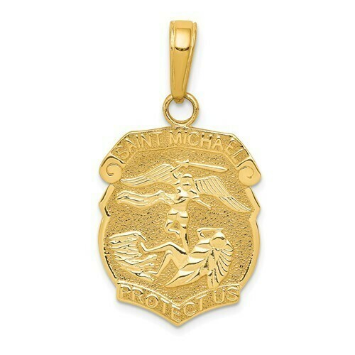 14kt Gold St. Michael Badge Pendant Solid- Smaller Size