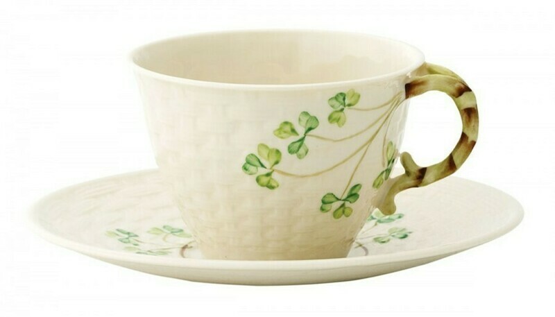 Belleek Shamrock Cup and Saucer Set Disc.
