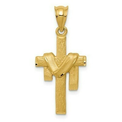 14kt Gold Satin Draped Cross Pendant