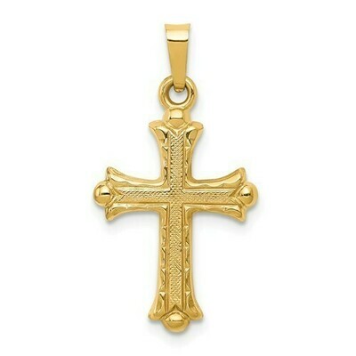 14kt Gold Hollow Fleur De Lis Cross Pendant