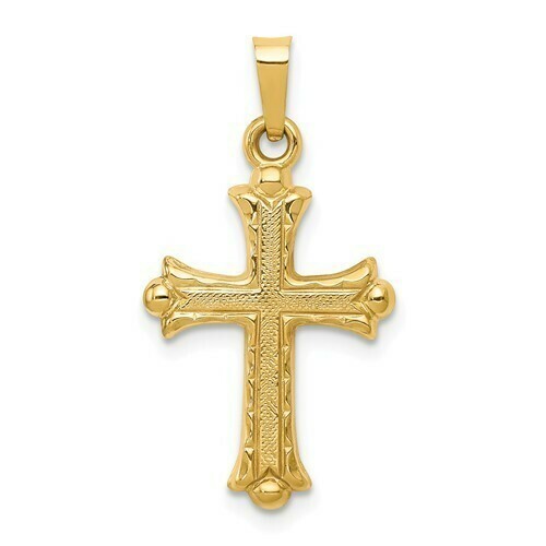 14kt Gold Hollow Fleur De Lis Cross Pendant