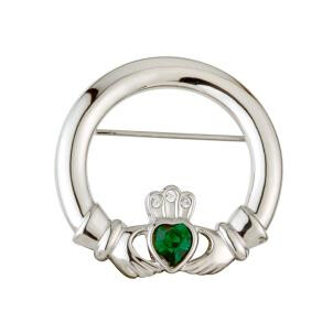 Green Crystal Claddagh Brooch