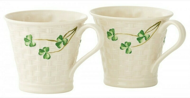 Belleek Shamrock Basketweave Mugs (Set of 2) Disc.