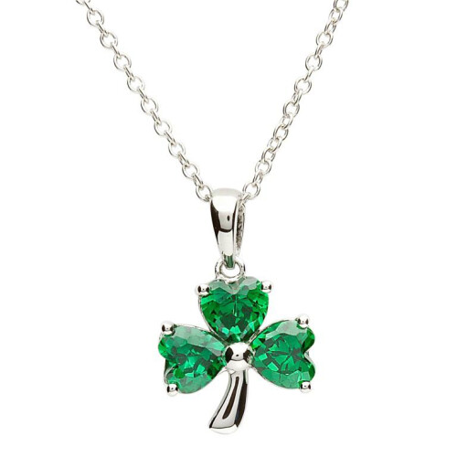 Sterling Silver Shamrock Stone Set Pendant on a 18&quot; Sterling Silver Chain