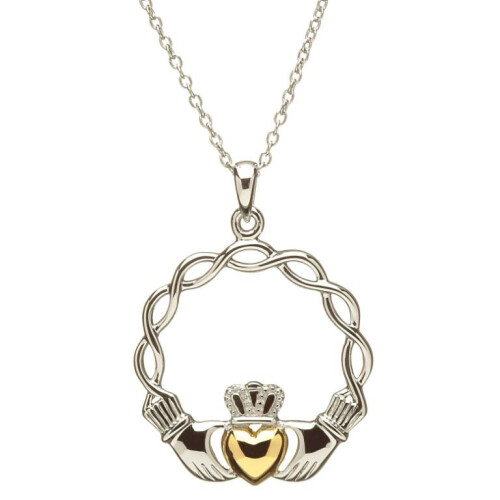Sterling Silver Celtic Wave Claddagh Pendant on a 18&quot; Sterling Silver Chain