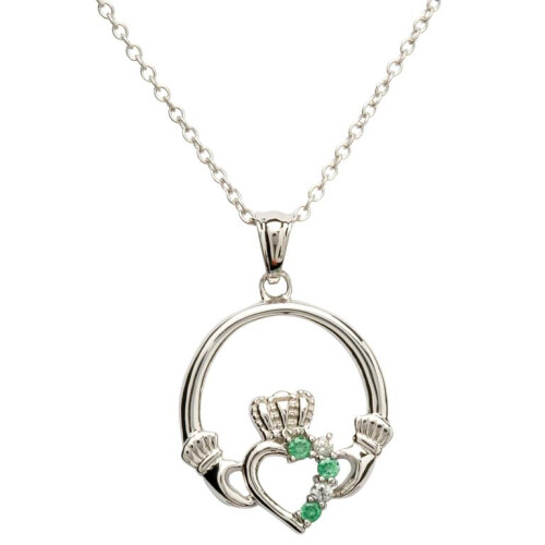 Sterling Silver Claddagh Part Set Pendant &amp; 18&quot; Sterling Silver Chain