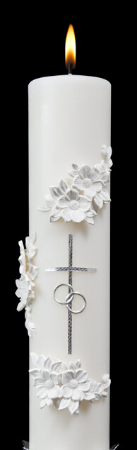Holy Matrimony- Center Candle Only, Silver and White