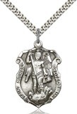 Sterling Silver St. Michael the Archangel Shield Pendant on a 24&quot; Light Rhodium Heavy Curb Chain