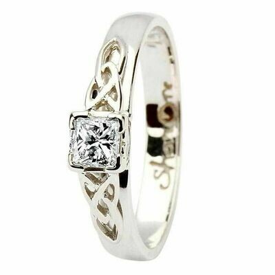 Celtic Trinity Knot Ring- 14kt White Gold, Solitaire Princess Cut Diamond