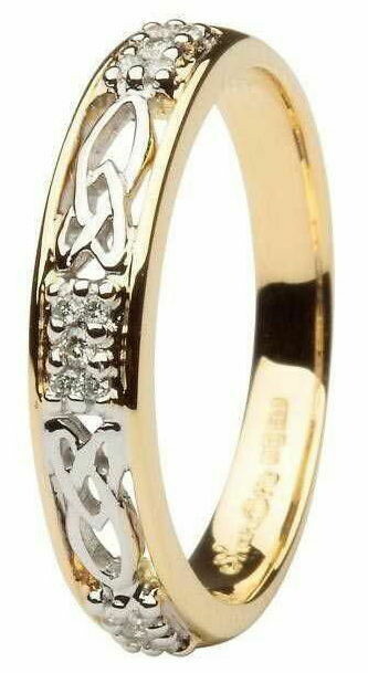 Ladies 14kt Gold Celtic Wedding Band Diamond Set