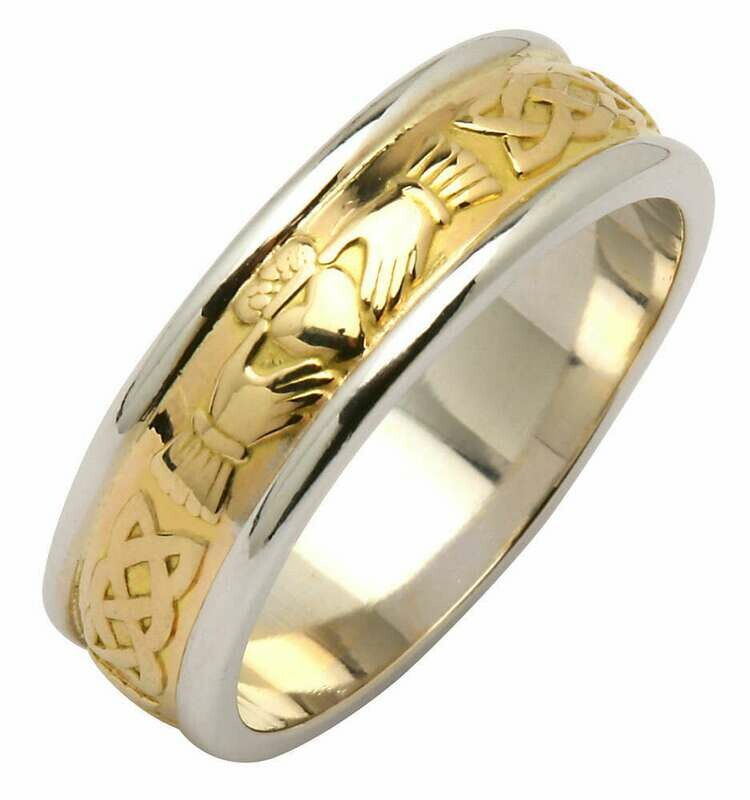 Mens 14kt Yellow/White Gold Claddagh/Celtic Corrib Wedding Band
