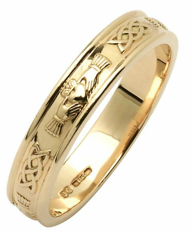 Mens 14kt Yellow Gold Claddagh/Celtic Corrib Narrow Wedding Band