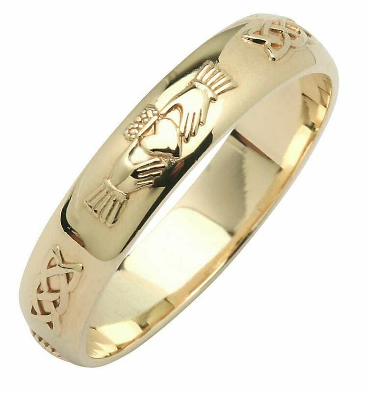 Ladies 14kt Gold Narrow Beveled Corrib Claddagh Wedding Band