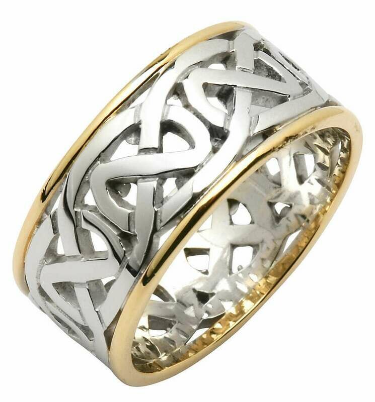 Ladies 14kt White/Yellow Gold Heavy Pierced Trinity Knot Wedding Band