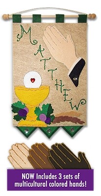 First Communion Banner Kit, 9 in. x 12 in., Praying Hands (Emerald Green accents)
