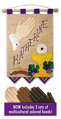 First Communion Banner Kit, 9 in. x 12 in., Praying Hands (Royal Purple accents)