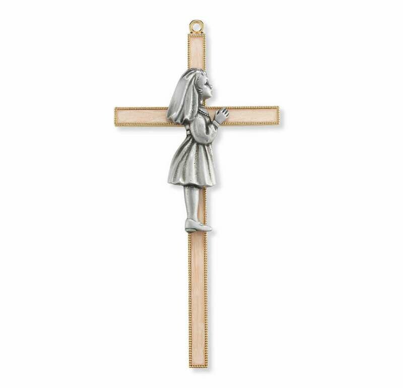 7&quot; Communion Girl Gold Pearlized Cross