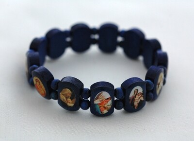 Brazilian Wood Bracelet- Madonnas, Blue Disc.