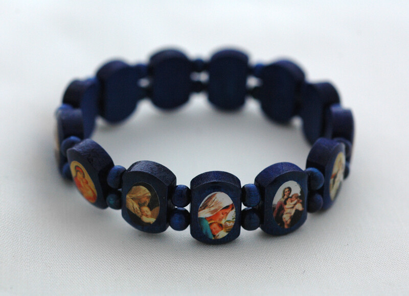 Brazilian Wood Bracelet- Madonnas, Blue Disc.