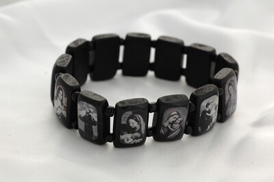 Brazilian Wood Bracelet- Various Saints, XL Fit, Black with Black and White Pictures