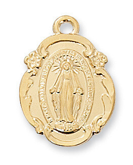 Gold Plated Unique Miraculous Medal on an 18" Gold Plated Chain