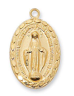 Gold Plated Oval Fine Miraculous Medal on an 18&quot; Gold Plated Chain