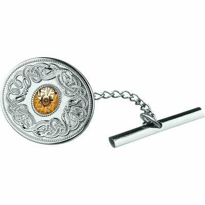 Sterling Silver Celtic Warrior® Shield Tie Tac with 18K Gold Bead- Oval