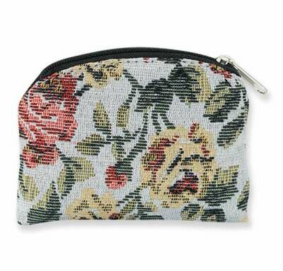 Rosary Pouch- Rose Flower Pattern Brocade