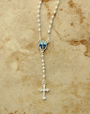 Rosary Necklace, Silver Plated with Our Lady of Grace