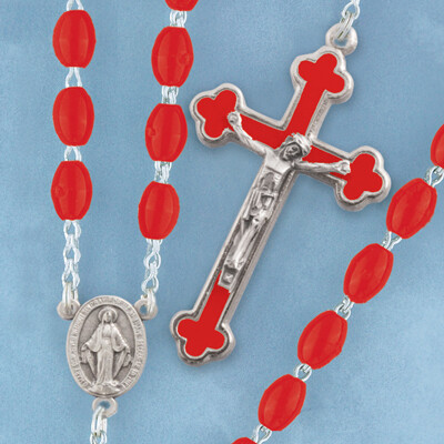 Oval Bead Rosary- Red