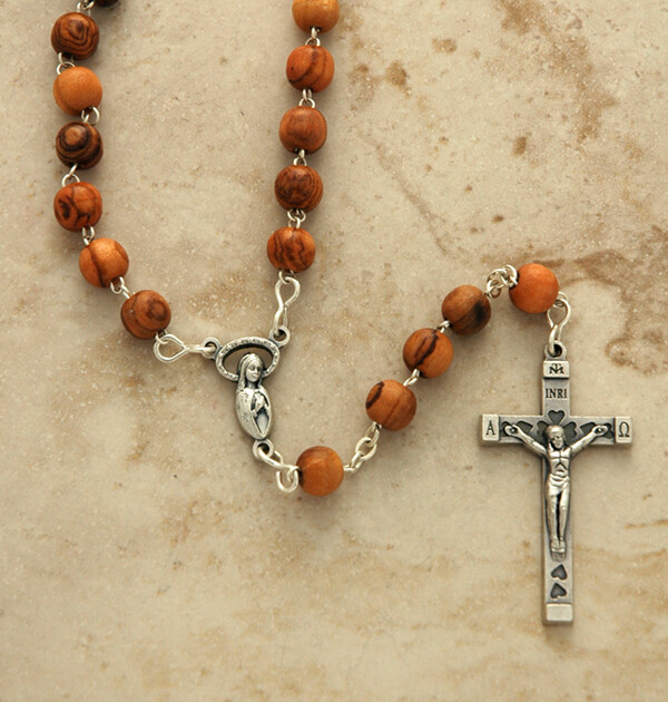 Holy Land Olive Wood Rosary on Wire