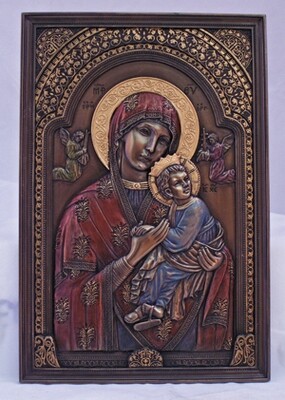 Our Lady of Perpetual Help plaque, hand-painted cold cast bronze, 6 x 9 inches
