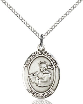 Sterling Silver St. Thomas Aquinas Pendant on an 18" Light Rhodium Curb Chain with a Clasp