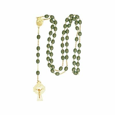 Gilt Shamrock Rosary Beads with Knock Water Center